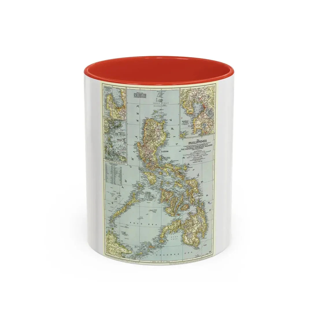 Philippines, The (1945) (Map) Accent Coffee Mug 11oz Red - Go Mug Yourself
