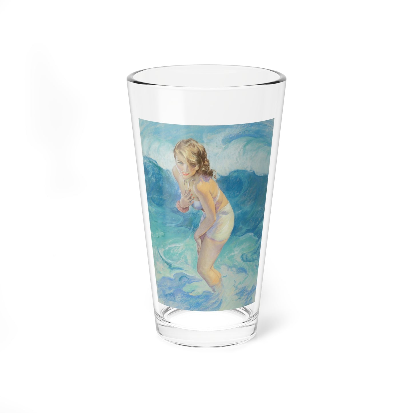 Pin-Up Standing in the Waves, 1952 (Magazine Illustration) Pint Glass 16oz-16oz-Go Mug Yourself