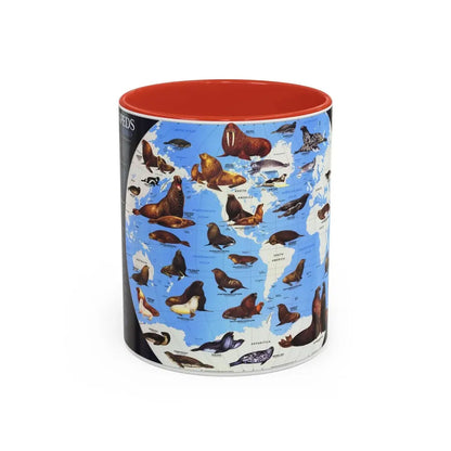 Pinnipeds Around the World (1987) (Map) Accent Coffee Mug 11oz Red - Go Mug Yourself