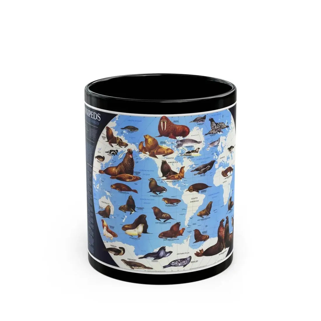 Pinnipeds Around the World (1987) (Map) Black Coffee Mug 11oz - Go Mug Yourself