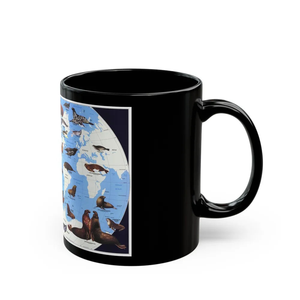 Pinnipeds Around the World (1987) (Map) Black Coffee Mug-Go Mug Yourself