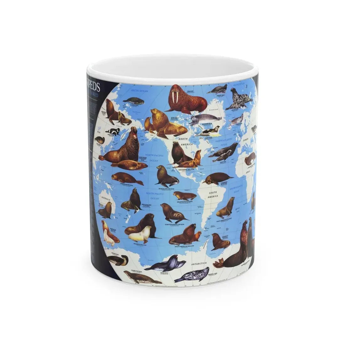 Pinnipeds Around the World (1987) (Map) White Coffee Mug 11oz - Go Mug Yourself