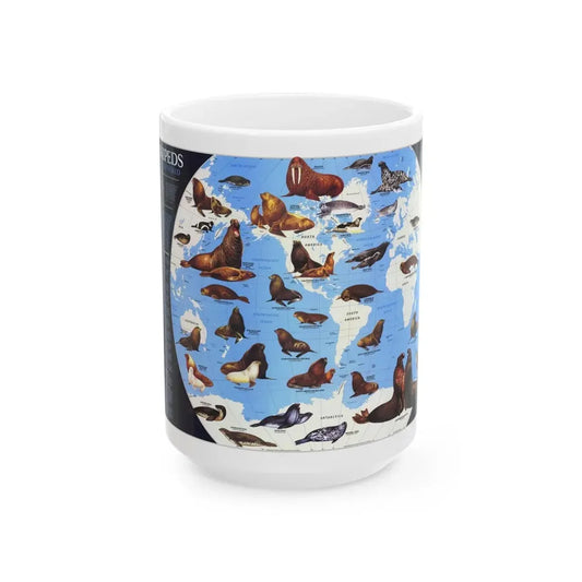 Pinnipeds Around the World (1987) (Map) White Coffee Mug 15oz - Go Mug Yourself