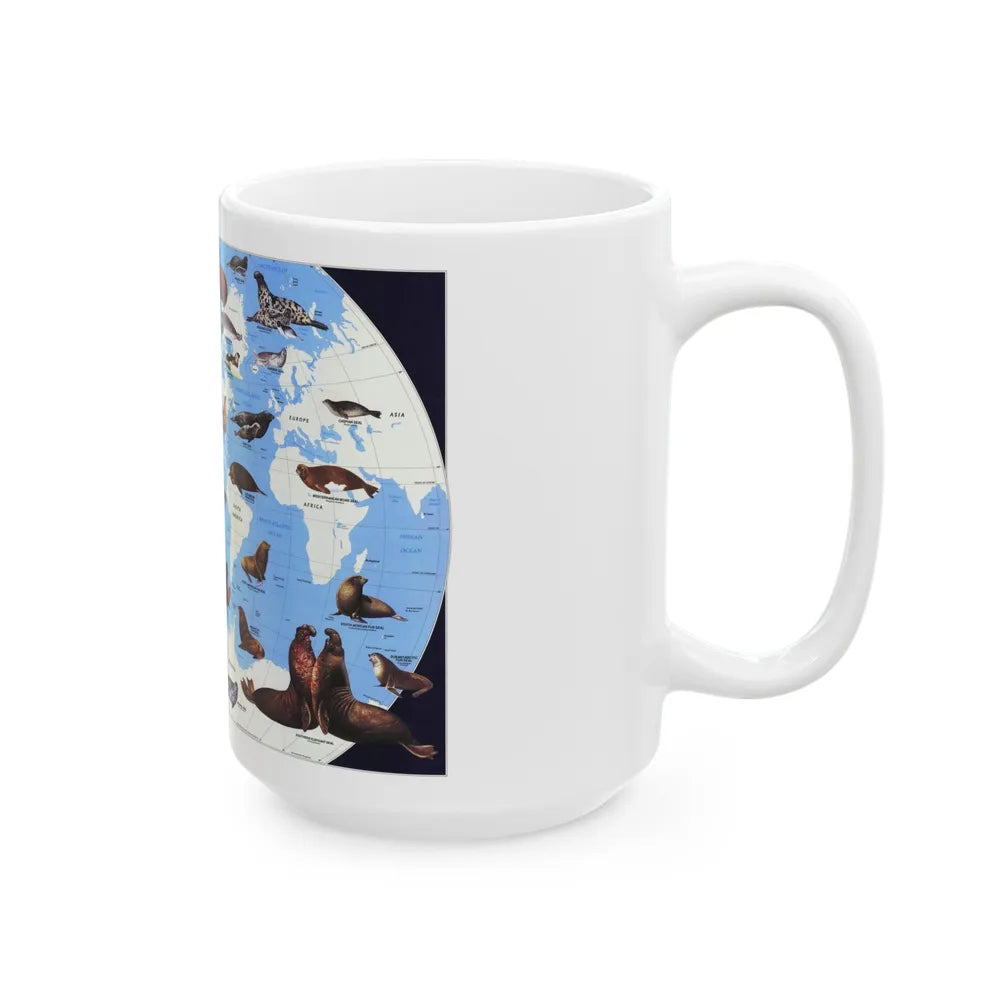 Pinnipeds Around the World (1987) (Map) White Coffee Mug-Go Mug Yourself