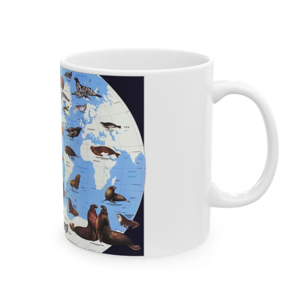 Pinnipeds Around the World (1987) (Map) White Coffee Mug-Go Mug Yourself