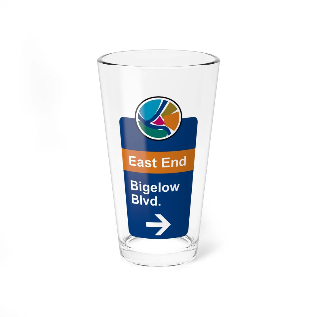 Pittsburgh Wayfinder signage East End and Bigelow (Pennsylvania) (Road Sign) Pint Glass 16oz 16oz - Go Mug Yourself