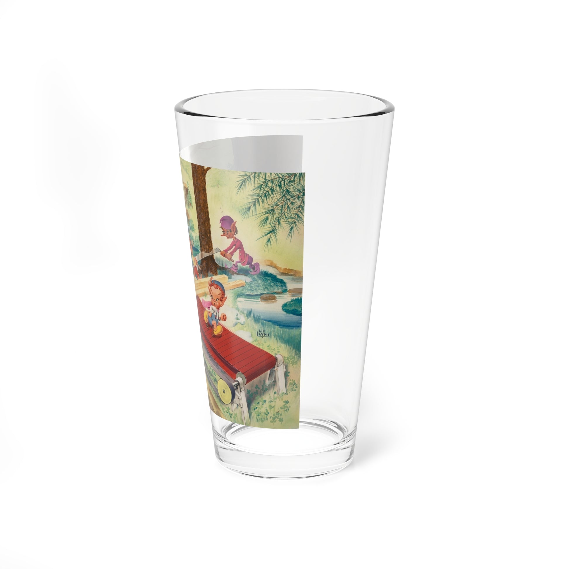 Pixie Construction, probable calender illustration, 1951 (Magazine Illustration) Pint Glass 16oz-Go Mug Yourself