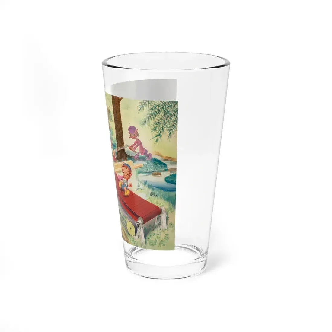 Pixie Construction, probable calender illustration, 1951 (Magazine Illustration) Pint Glass 16oz - Go Mug Yourself