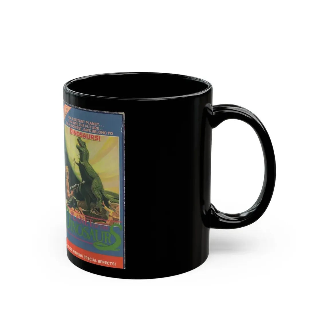 PLANET OF THE DINOSAURS (VHS COVER) - Black Coffee Mug - Go Mug Yourself