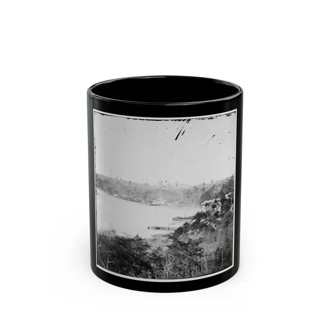 Point Of Rocks, Virginia (Vicinity). View Along River. Butler's Signal Tower In Distance (U.S. Civil War) Black Coffee Mug 11oz - Go Mug Yourself