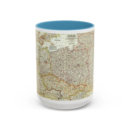 Poland and Czechoslovakia (1958) (Map) Accent Coffee Mug 15oz Light Blue - Go Mug Yourself