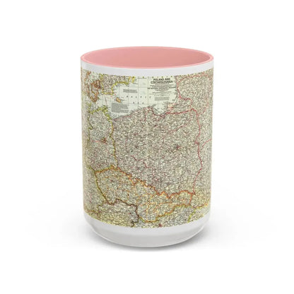 Poland and Czechoslovakia (1958) (Map) Accent Coffee Mug 15oz Pink - Go Mug Yourself