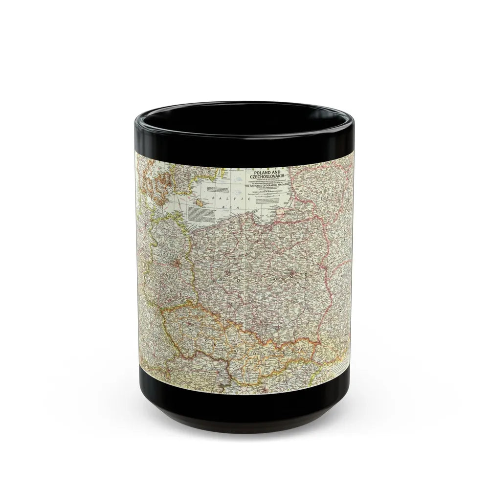 Poland and Czechoslovakia (1958) (Map) Black Coffee Mug-15oz-Go Mug Yourself