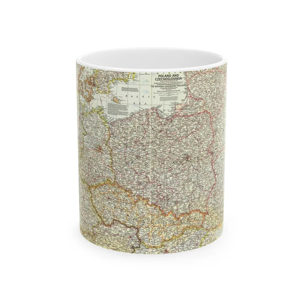 Poland and Czechoslovakia (1958) (Map) White Coffee Mug-11oz-Go Mug Yourself