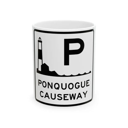 Ponquogue Cswy Shield (New York) (Road Sign) White Coffee Mug 11oz - Go Mug Yourself