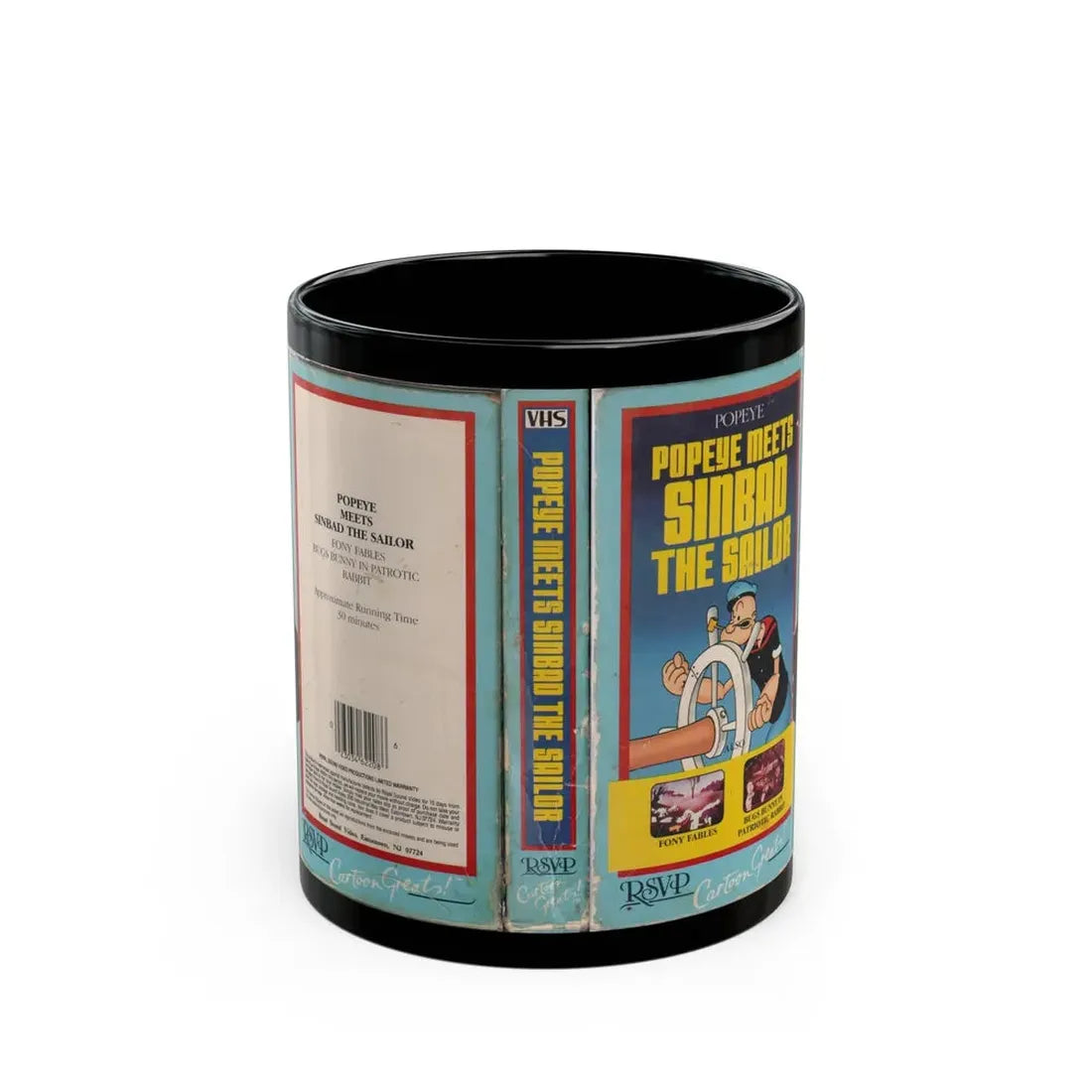 POPEYE MEETS SINBAD THE SAILOR (VHS COVER) - Black Coffee Mug 11oz - Go Mug Yourself
