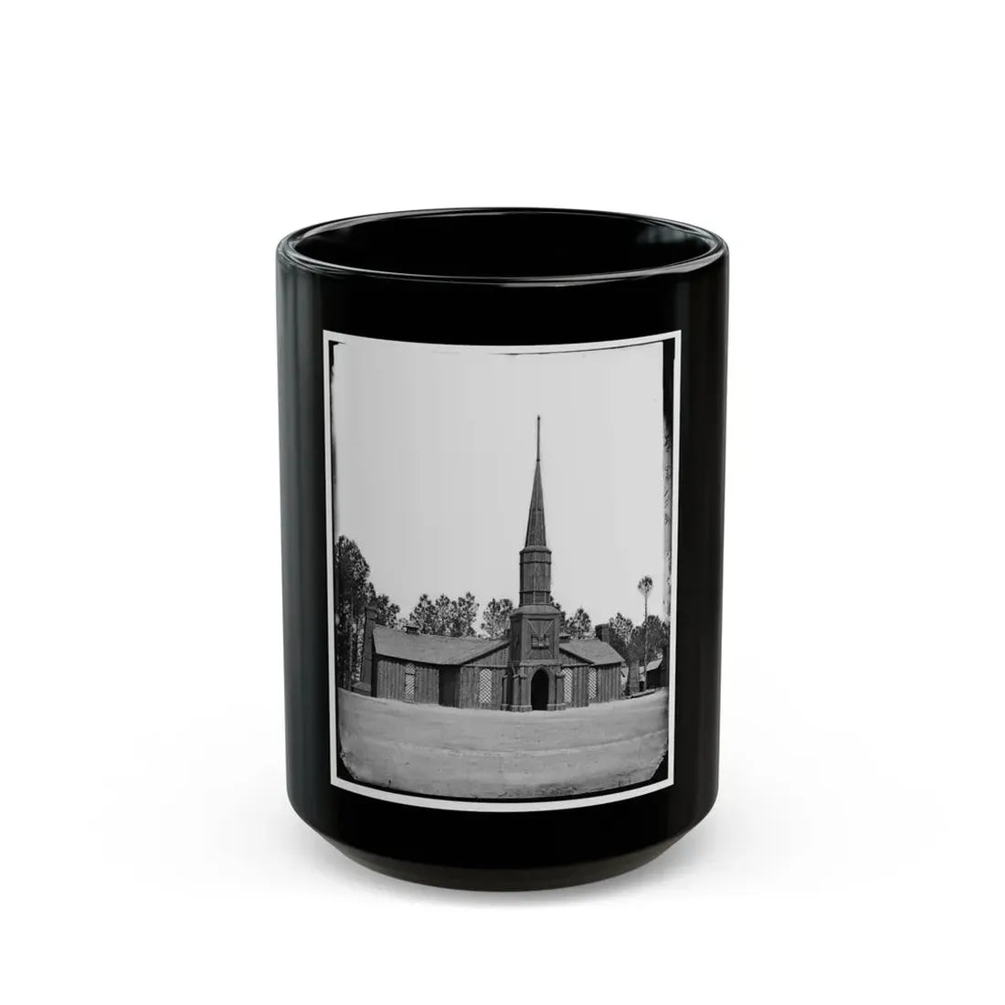 Poplar Grove, Va. Log Church Built By The 50th New York Engineers, With The Engineer Insignia Above The Door (U.S. Civil War) Black Coffee Mug 15oz - Go Mug Yourself