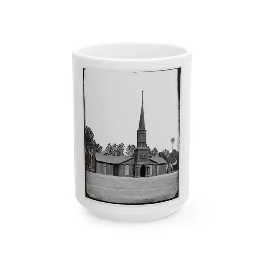 Poplar Grove, Va. Log Church Built By The 50th New York Engineers, With The Engineer Insignia Above The Door (U.S. Civil War) White Coffee Mug 15oz - Go Mug Yourself