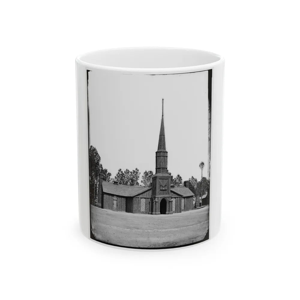 Poplar Grove, Va. Log Church Built By The 50th New York Engineers, With The Engineer Insignia Above The Door (U.S. Civil War) White Coffee Mug-11oz-Go Mug Yourself