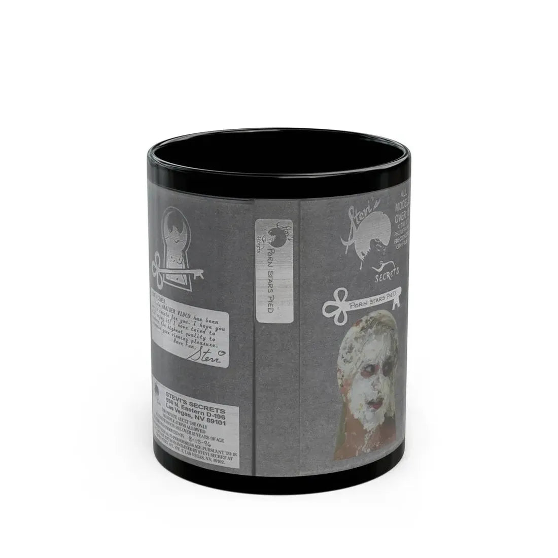 PORN STARS PIED STEVIS SECRETS (VHS COVER) - Black Coffee Mug 11oz - Go Mug Yourself