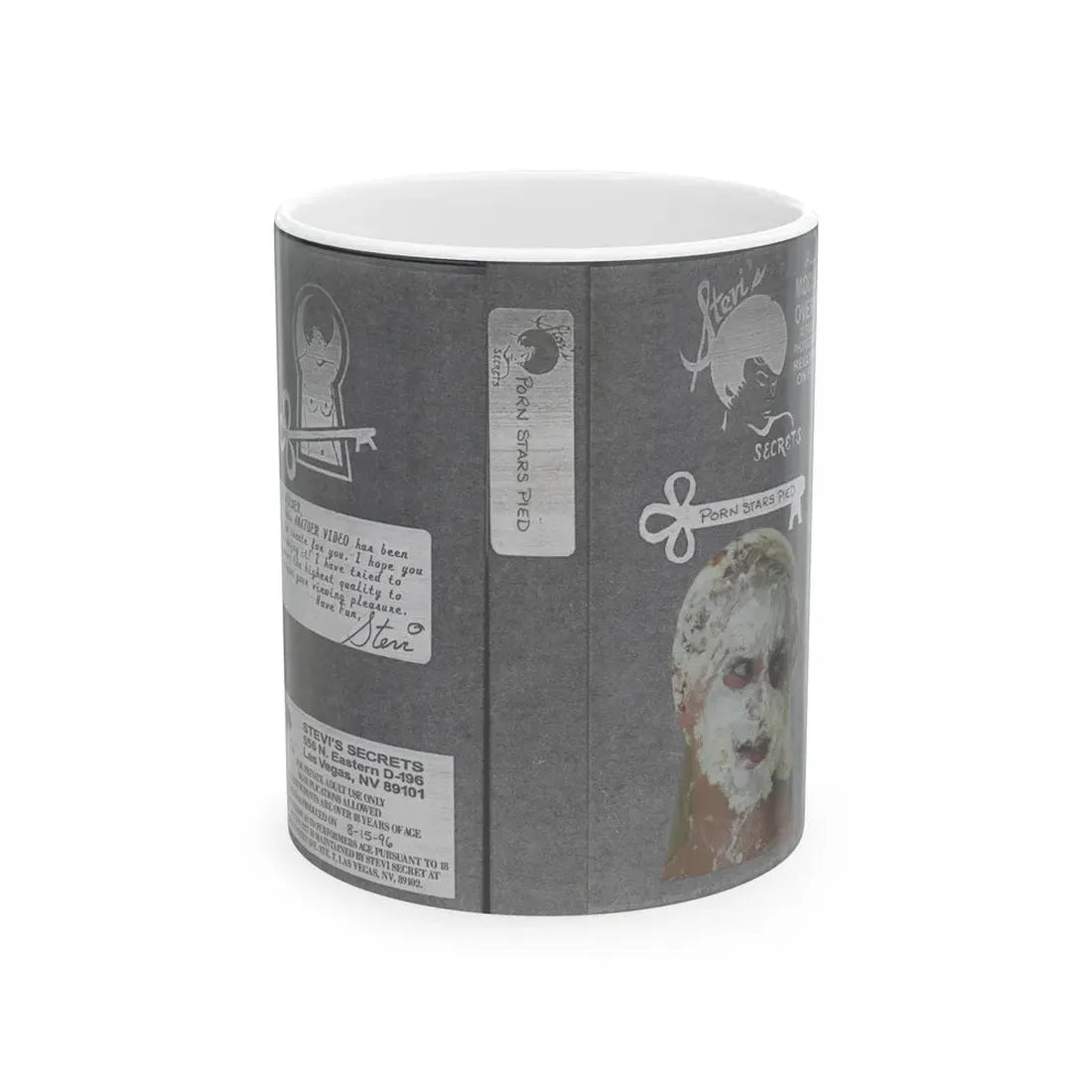 PORN STARS PIED STEVIS SECRETS (VHS COVER) - White Coffee Mug 11oz - Go Mug Yourself