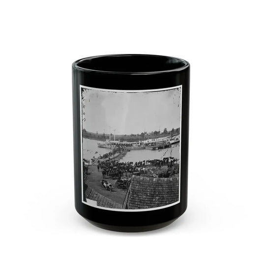 Port Royal, Va. Transports Being Loaded From A Pontoon Bridge During The Evacuation (U.S. Civil War) Black Coffee Mug 15oz - Go Mug Yourself