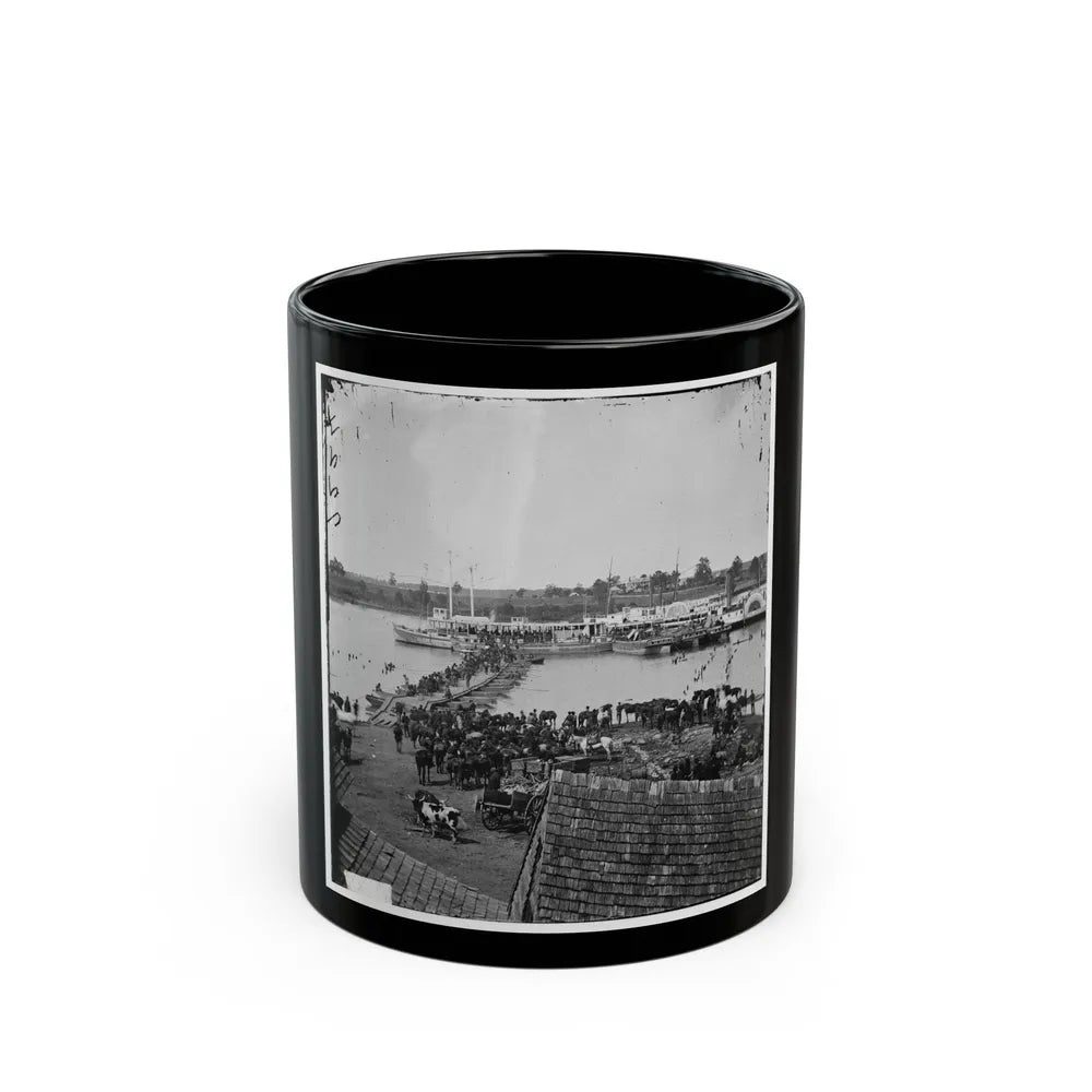 Port Royal, Va. Transports Being Loaded From A Pontoon Bridge During The Evacuation (U.S. Civil War) Black Coffee Mug-11oz-Go Mug Yourself