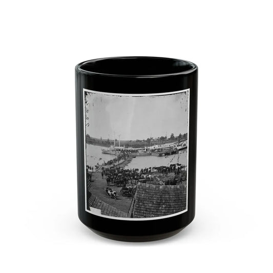 Port Royal, Va. Transports Being Loaded From A Pontoon Bridge During The Evacuation (U.S. Civil War) Black Coffee Mug-15oz-Go Mug Yourself