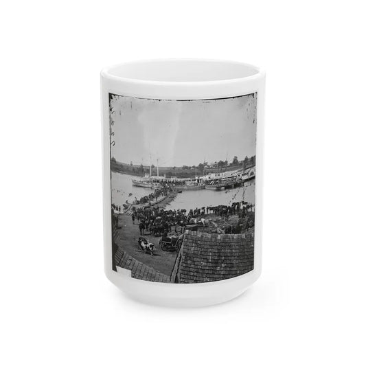 Port Royal, Va. Transports Being Loaded From A Pontoon Bridge During The Evacuation (U.S. Civil War) White Coffee Mug-15oz-Go Mug Yourself