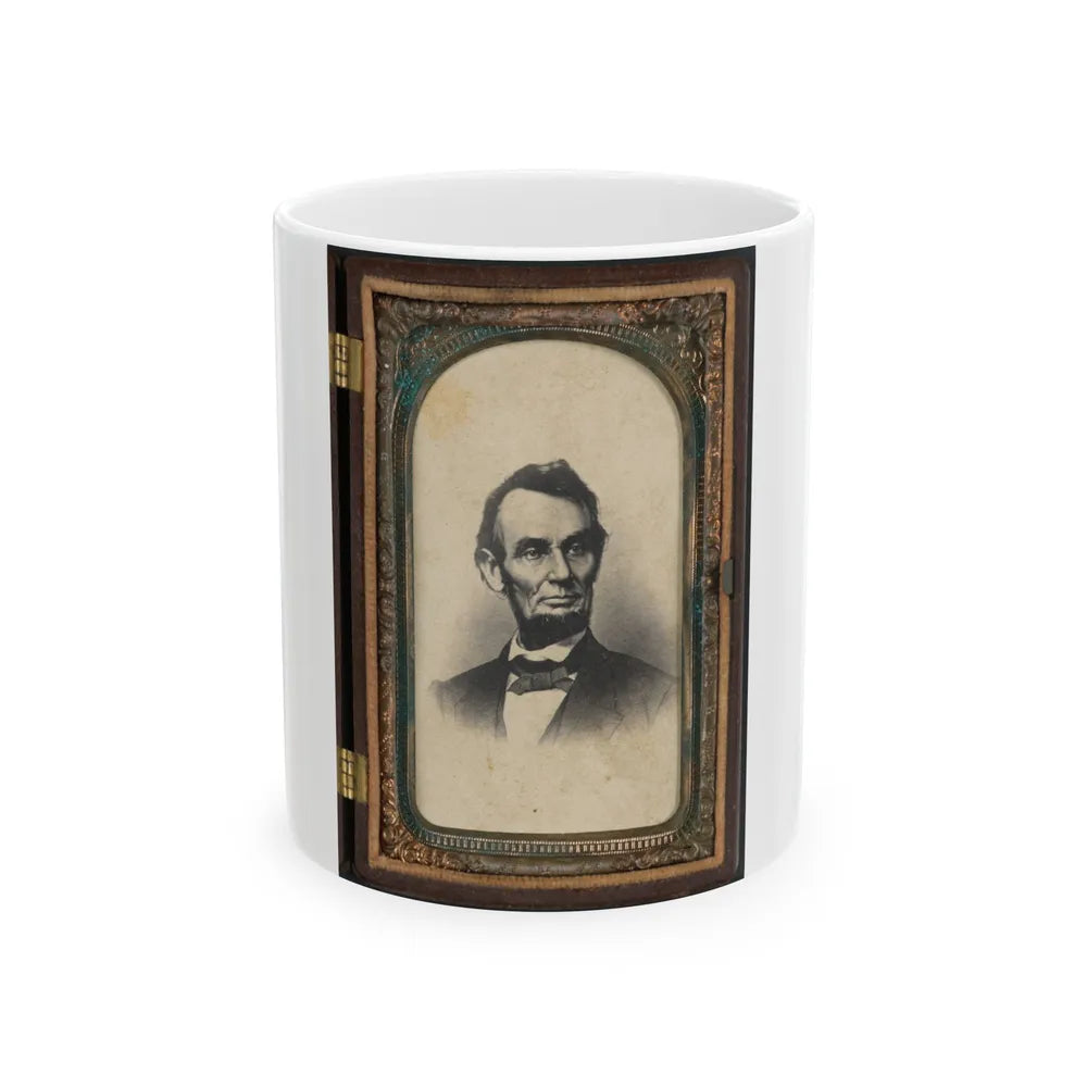 Portrait Of Abraham Lincoln In Thermoplastic Case (U.S. Civil War) White Coffee Mug-11oz-Go Mug Yourself