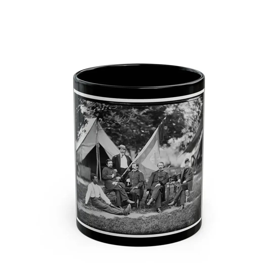 Portrait Of Brig. Gen. Napoleon B. Mclaughlin, Officer Of The Federal Army, And Staff, Vicinity Of Washington, D.C. (U.S. Civil War) Black Coffee Mug 11oz - Go Mug Yourself