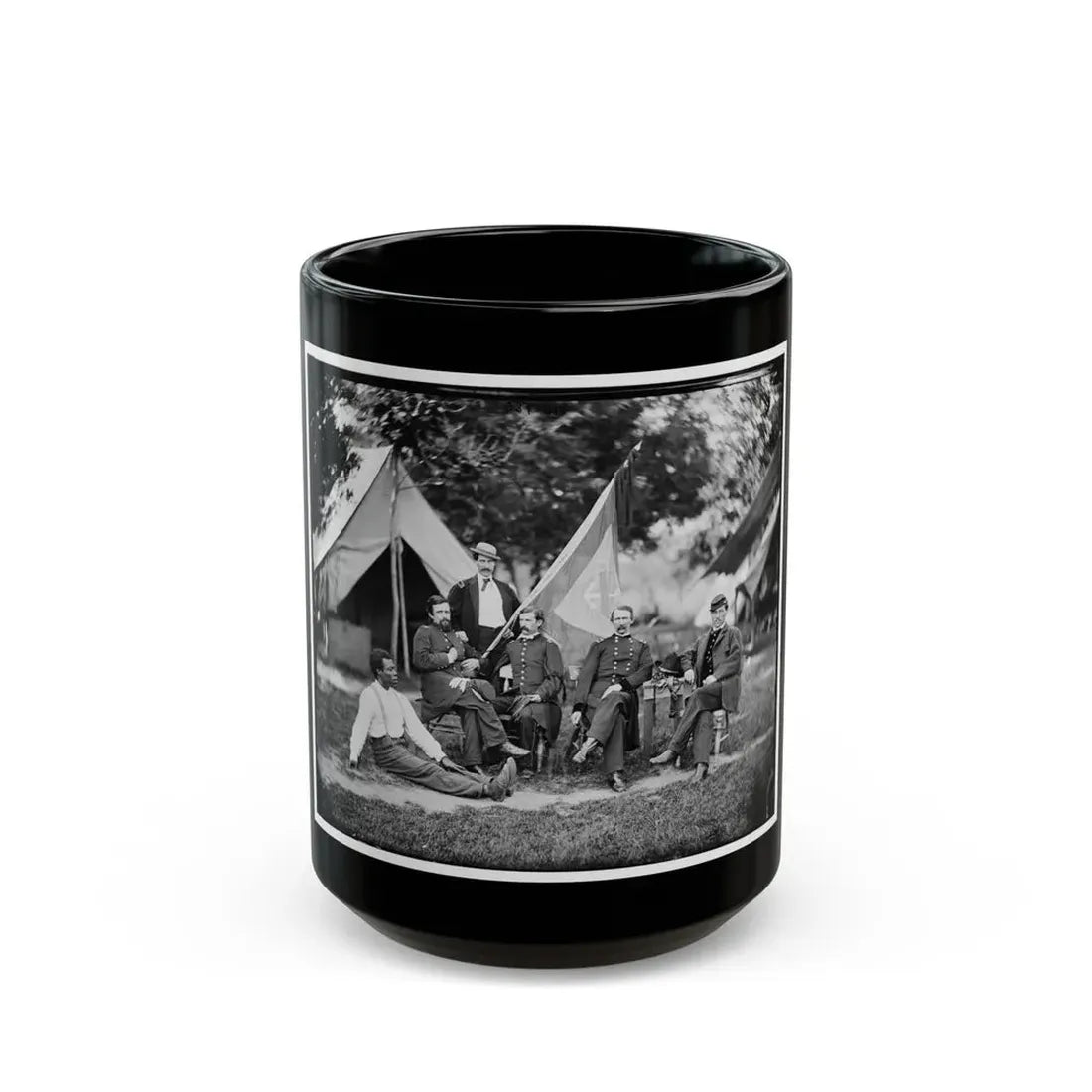 Portrait Of Brig. Gen. Napoleon B. Mclaughlin, Officer Of The Federal Army, And Staff, Vicinity Of Washington, D.C. (U.S. Civil War) Black Coffee Mug 15oz - Go Mug Yourself