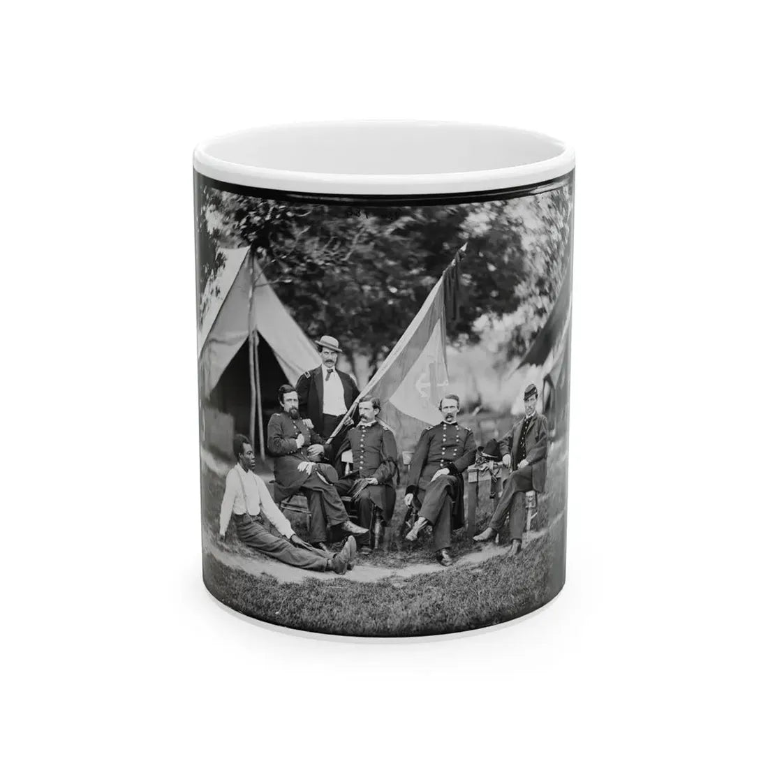 Portrait Of Brig. Gen. Napoleon B. Mclaughlin, Officer Of The Federal Army, And Staff, Vicinity Of Washington, D.C. (U.S. Civil War) White Coffee Mug 11oz - Go Mug Yourself