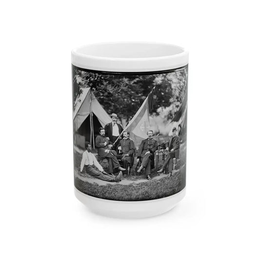 Portrait Of Brig. Gen. Napoleon B. Mclaughlin, Officer Of The Federal Army, And Staff, Vicinity Of Washington, D.C. (U.S. Civil War) White Coffee Mug 15oz - Go Mug Yourself
