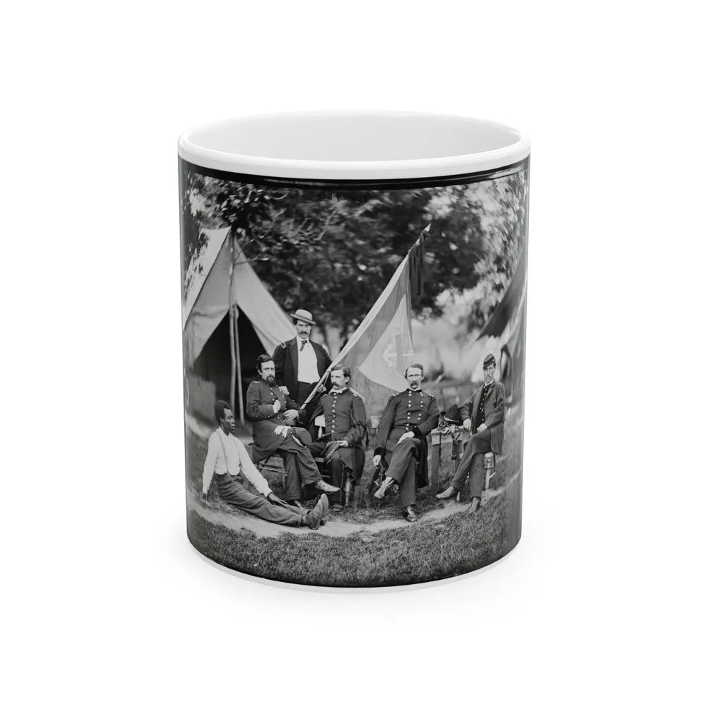 Portrait Of Brig. Gen. Napoleon B. Mclaughlin, Officer Of The Federal Army, And Staff, Vicinity Of Washington, D.C. (U.S. Civil War) White Coffee Mug-11oz-Go Mug Yourself