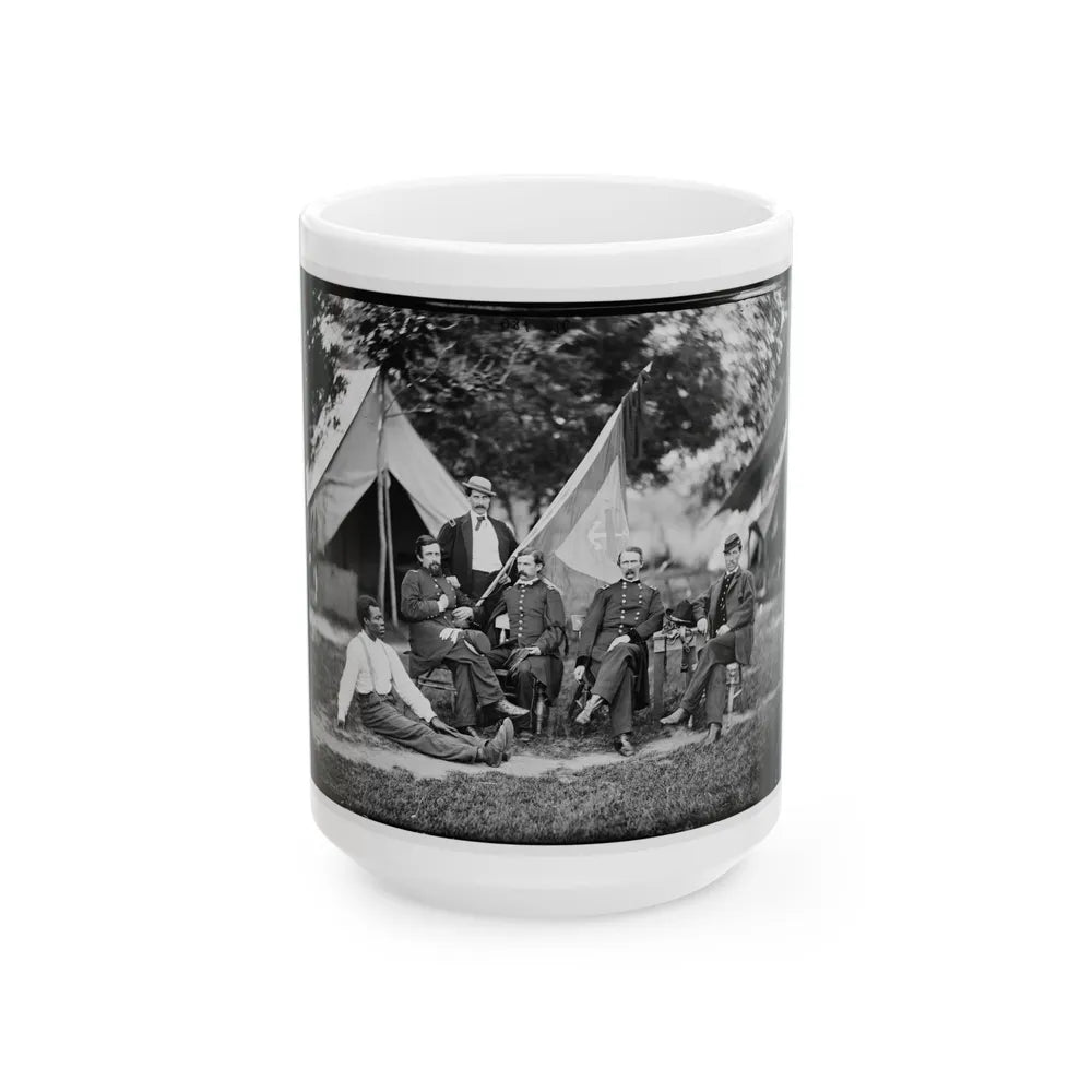 Portrait Of Brig. Gen. Napoleon B. Mclaughlin, Officer Of The Federal Army, And Staff, Vicinity Of Washington, D.C. (U.S. Civil War) White Coffee Mug-15oz-Go Mug Yourself