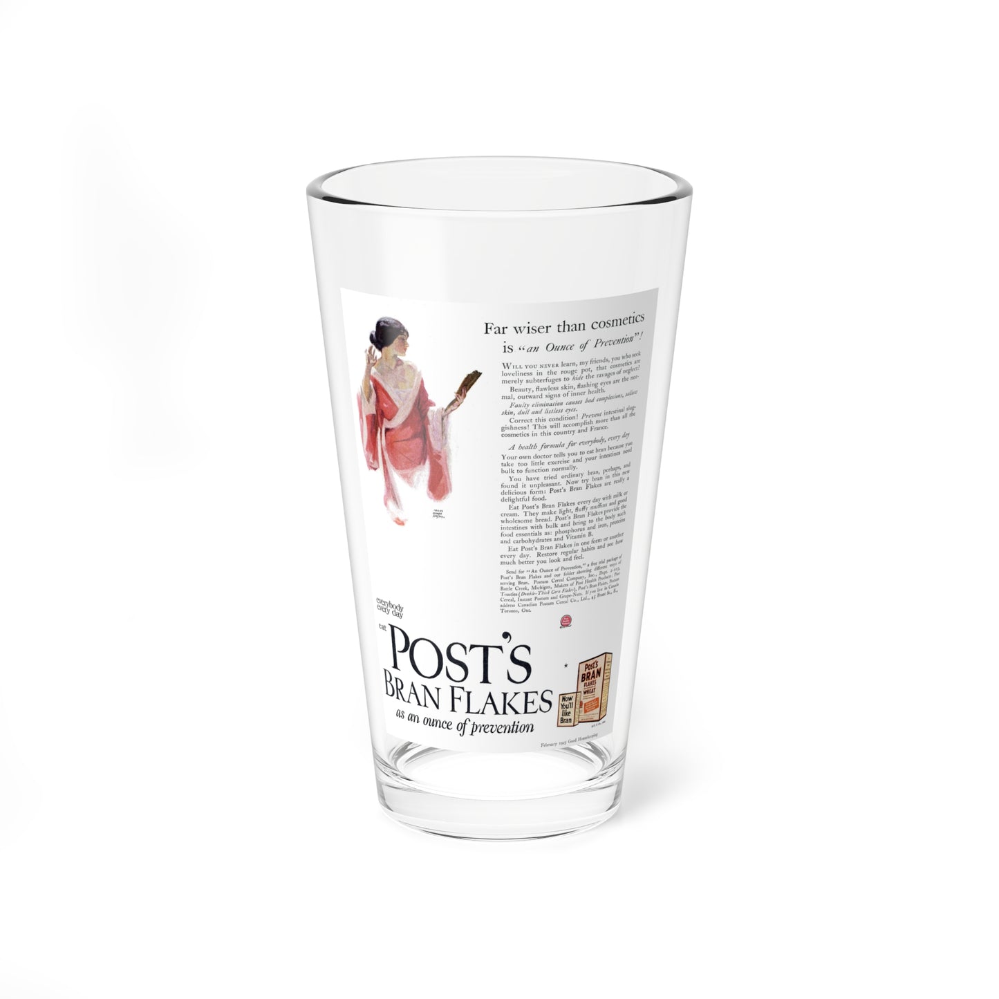 Post's Bram Flakes ad, Good Housekeeping, February 1925 (Magazine Illustration) Pint Glass 16oz-16oz-Go Mug Yourself