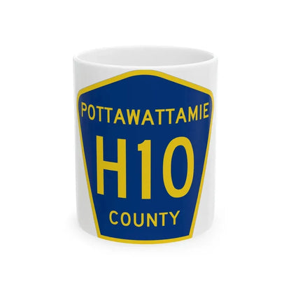 Pottawattamie County H10 (Iowa) (Road Sign) White Coffee Mug 11oz - Go Mug Yourself