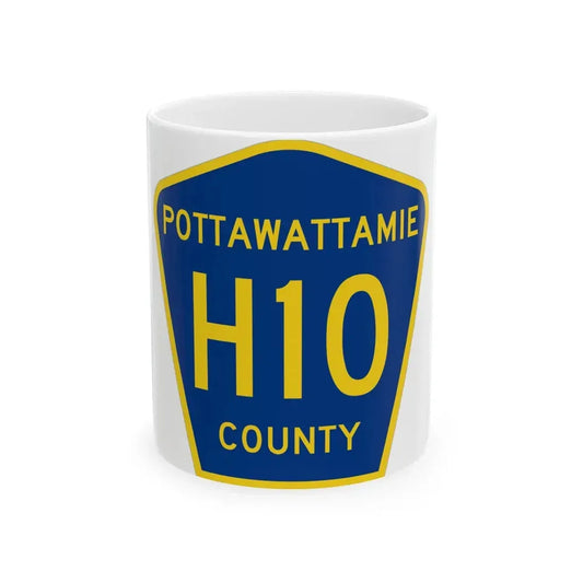 Pottawattamie County H10 (Iowa) (Road Sign) White Coffee Mug 11oz - Go Mug Yourself