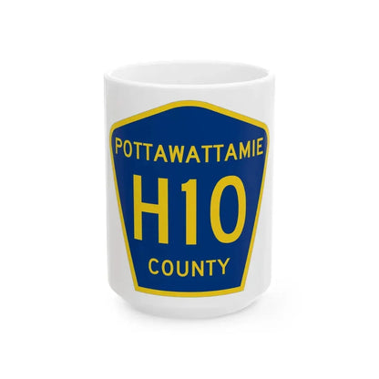 Pottawattamie County H10 (Iowa) (Road Sign) White Coffee Mug 15oz - Go Mug Yourself