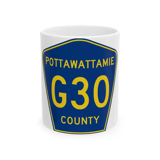 Pottawattamie County Route G30 IA (Iowa) (Road Sign) White Coffee Mug 11oz - Go Mug Yourself
