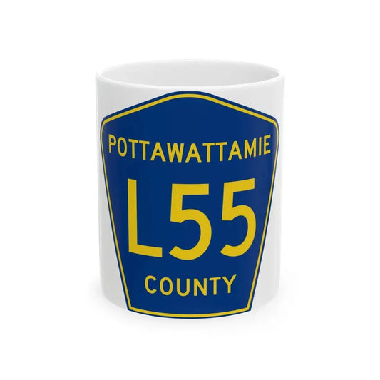 Pottawattamie County Route L55 IA (Iowa) (Road Sign) White Coffee Mug 11oz - Go Mug Yourself