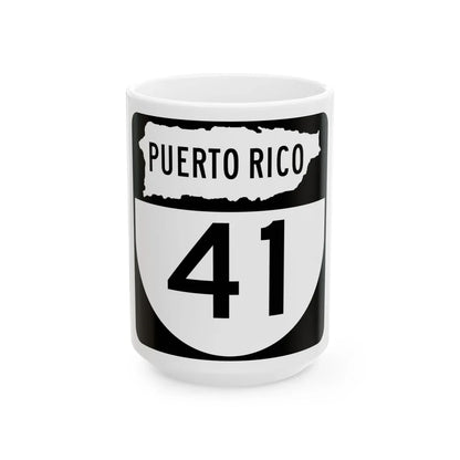 PR old 41 (Puerto Rico) (Road Sign) White Coffee Mug 15oz - Go Mug Yourself