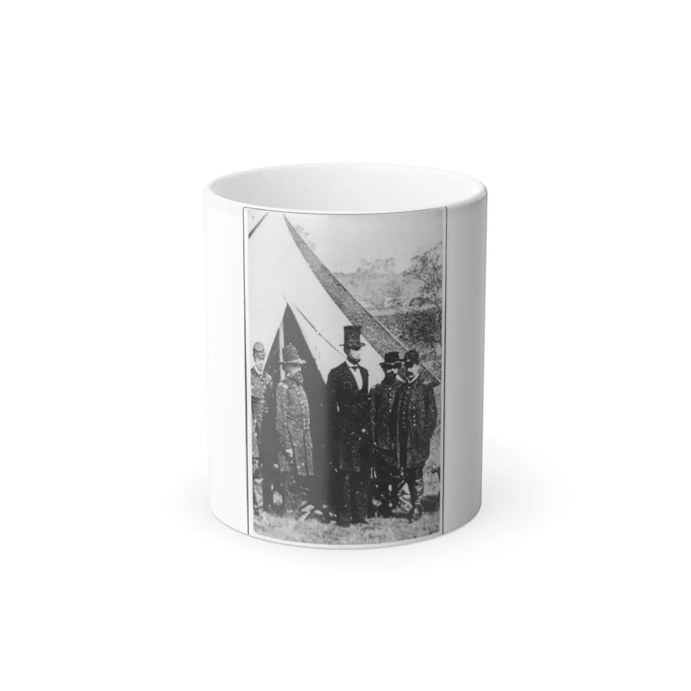 President Abraham Lincoln Posed With Union Officers and Soldiers During His Visit to Antietam, Maryland, October 3, 1862 (U.S. Civil War) Color Changing Coffee Mug 11oz-11oz-Go Mug Yourself