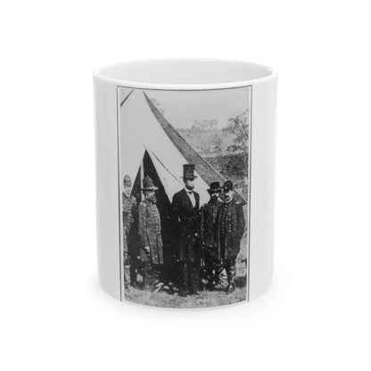 President Abraham Lincoln Posed With Union Officers And Soldiers During His Visit To Antietam, Maryland, October 3, 1862 (U.S. Civil War) White Coffee Mug-11oz-Go Mug Yourself