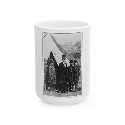 President Abraham Lincoln Posed With Union Officers And Soldiers During His Visit To Antietam, Maryland, October 3, 1862 (U.S. Civil War) White Coffee Mug-15oz-Go Mug Yourself