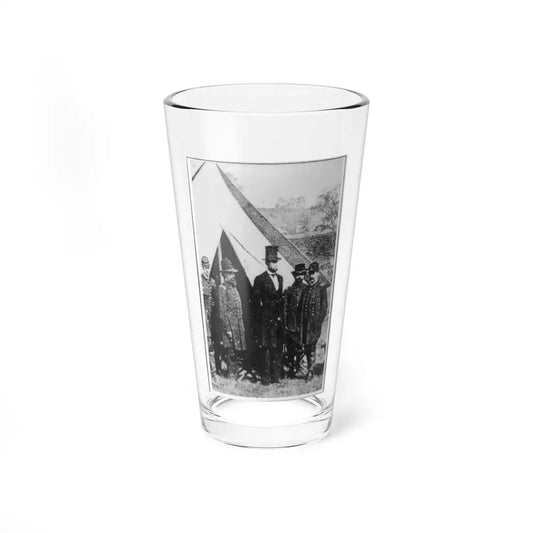 President Abraham Lincoln Posed With Union Officers And Soldiers During His Visit To Antietam, Maryland, October 3, 1862 (U.S. Civil War) Pint Glass 16oz 16oz - Go Mug Yourself