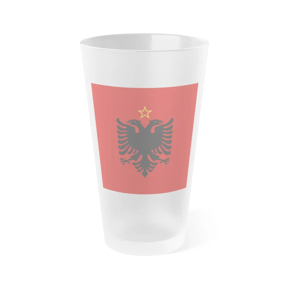 Presidential flag of Albania 1946 to 1992 - Frosted Pint Glass 16oz-16oz-Frosted-Go Mug Yourself