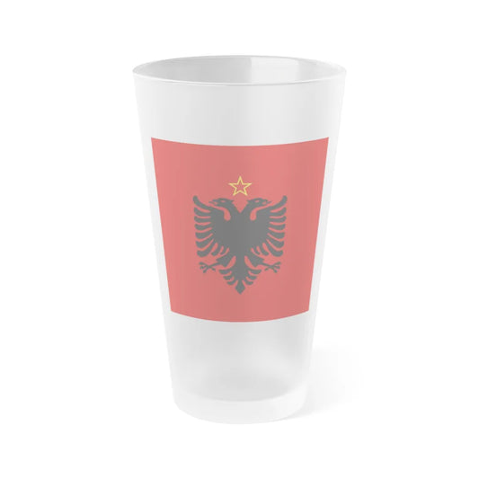 Presidential flag of Albania 1946 to 1992 - Frosted Pint Glass 16oz-16oz-Frosted-Go Mug Yourself