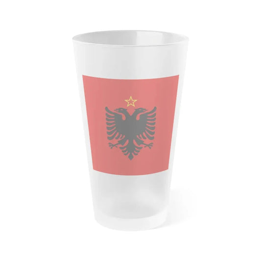 Presidential flag of Albania 1946 to 1992 - Frosted Pint Glass 16oz 16oz Frosted - Go Mug Yourself